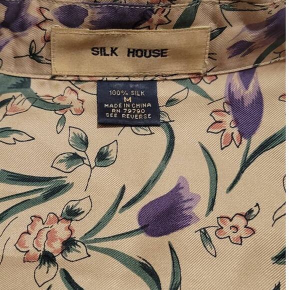Silk House Silk Button Blouse Tulip Floral Print Size Medium - Picture 4 of 4